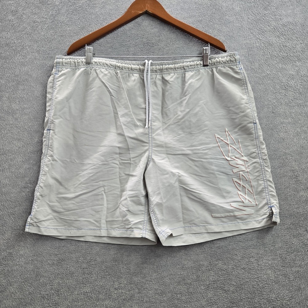 Stussy Men Swimwear XL Gray Nylon Polyester Swim Trunks Logo Spellout READ